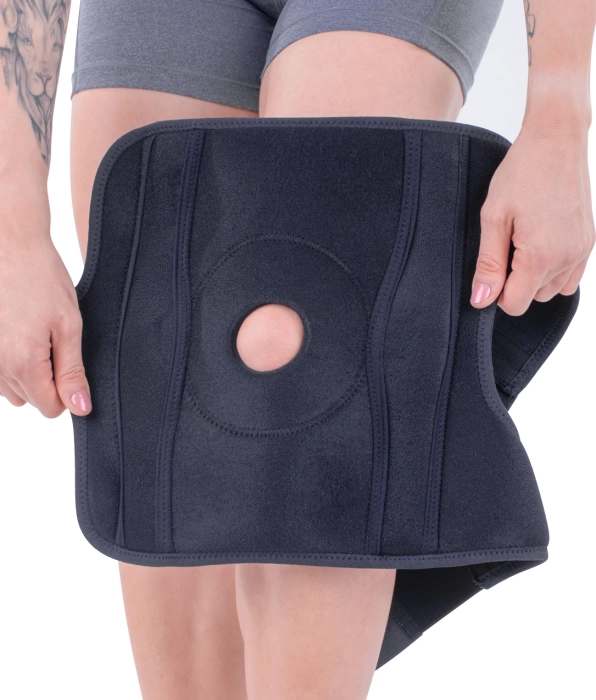 Orteză genunchi articulată cu atele metalice laterale, suport patelar, reglabilă — GENU MOBIL, mărime universală 2